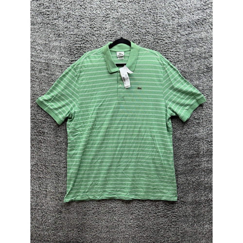 LACOSTE Medium Green White Stripe Mens XXL Cotton Polo Shirt Golf Casual NWD